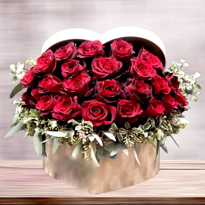 Red Roses in Heart Box 