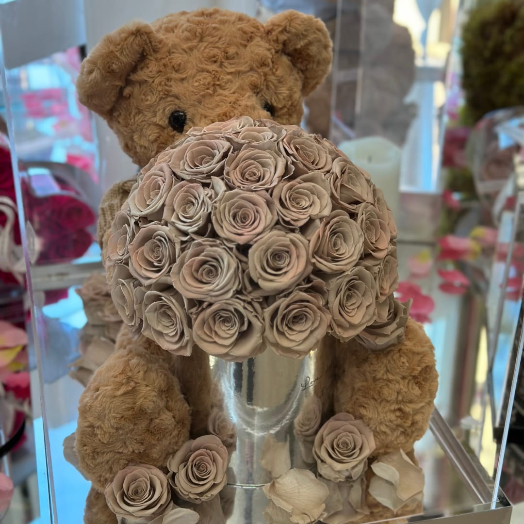 Forever Rose Bear in Acrylic Case
