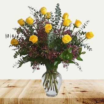 One Dozen Ultimate Yellow Roses Flower Bouquet