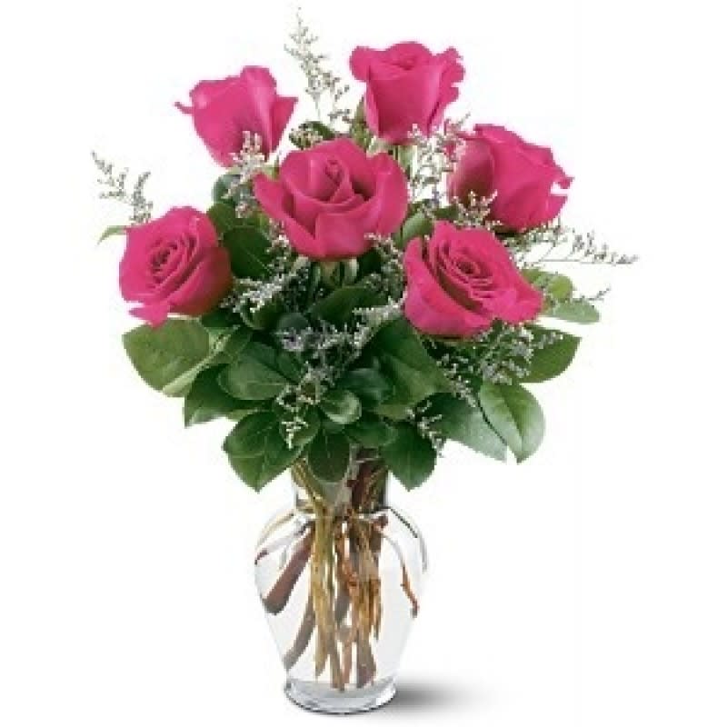 6 pink roses vased EBF-587 Flower Bouquet