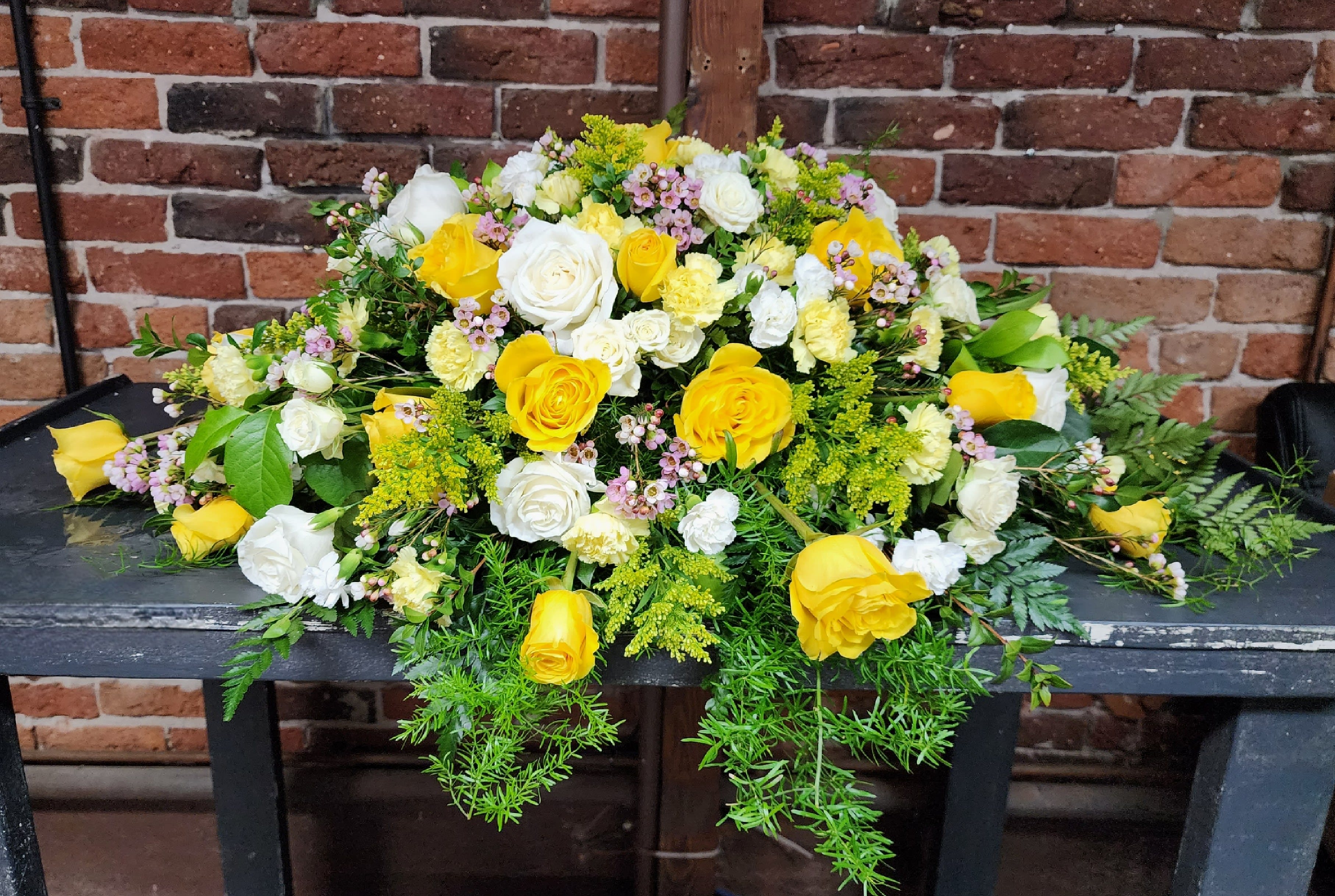 Golden Tribute Casket Spray Flower Bouquet