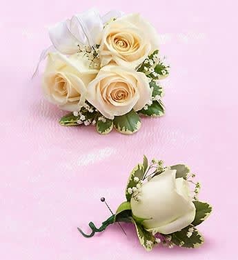 Small white Corsage and Boutonniere Only for Pick-Up