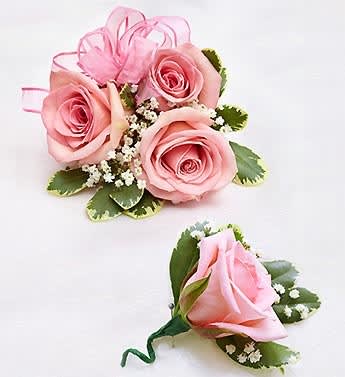 Small Light Pink Corsage and Boutonniere Only for Pick-Up