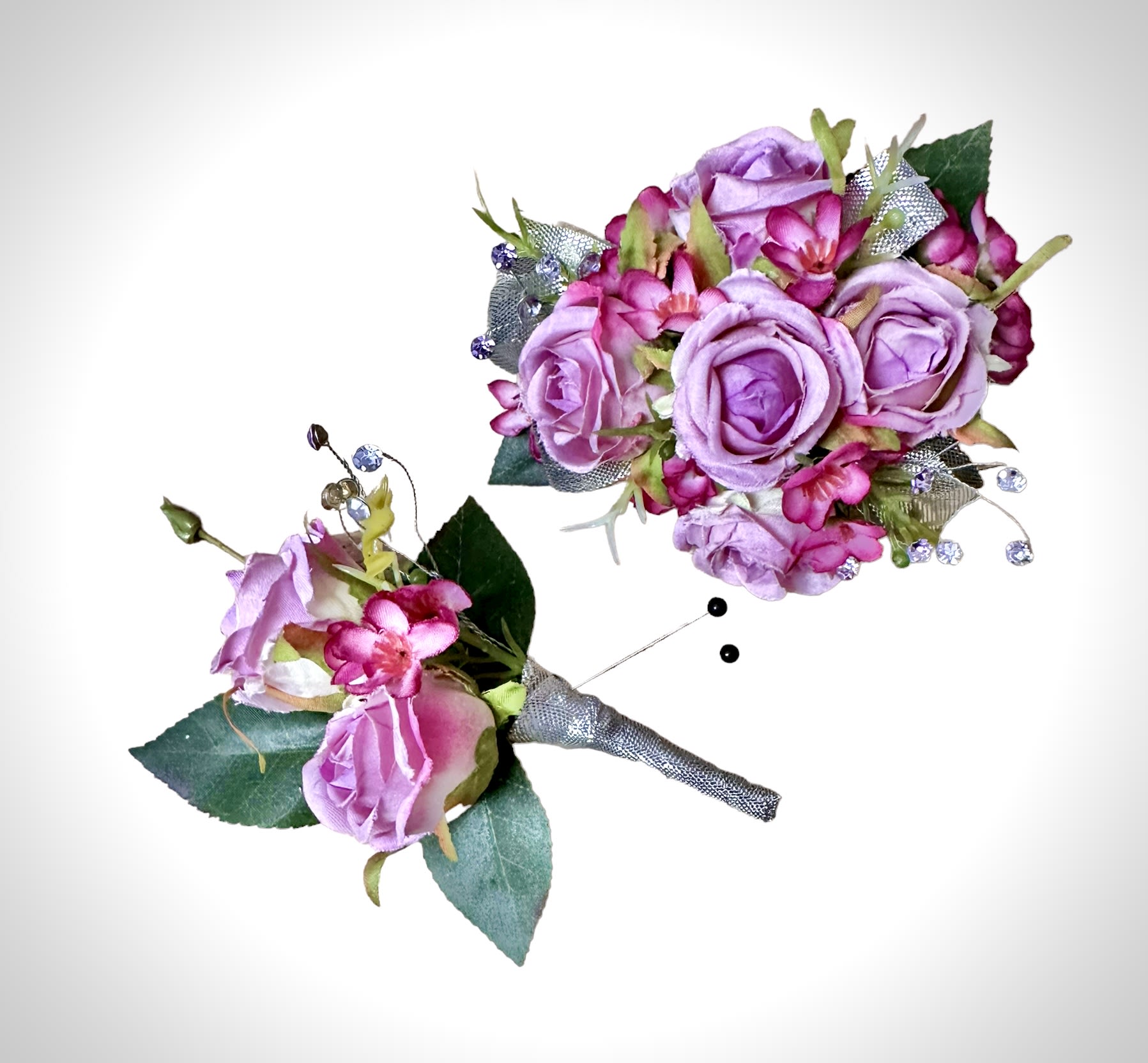 Silk Lavender Fields Wristlet and Boutonniere Set