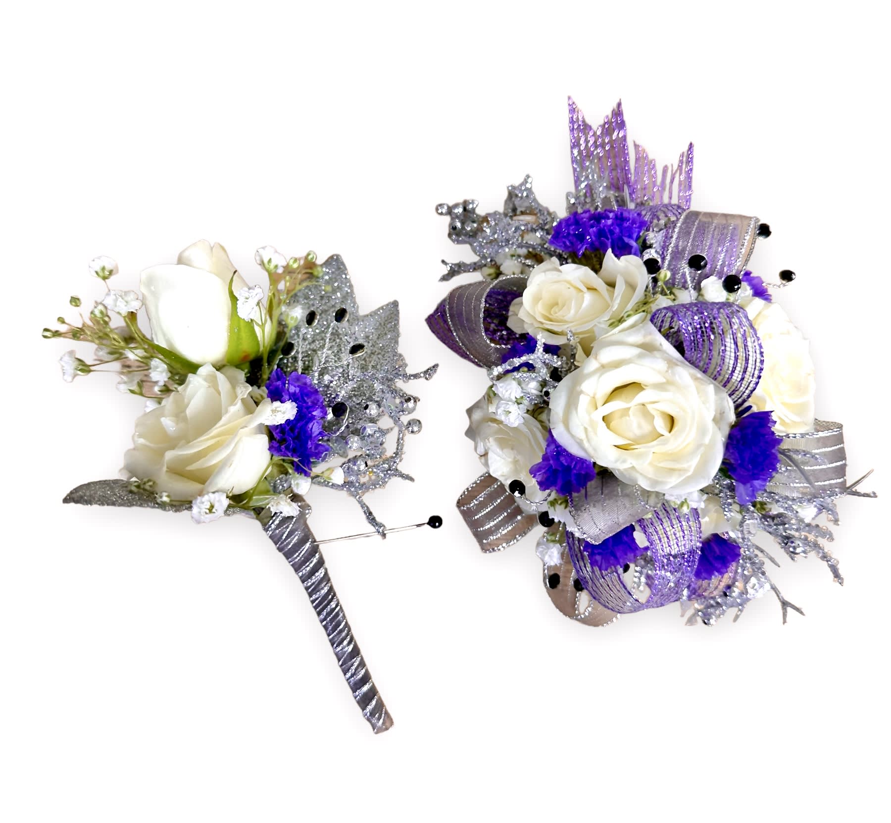 Midnight Amethyst Wristlet and Boutonniere Set