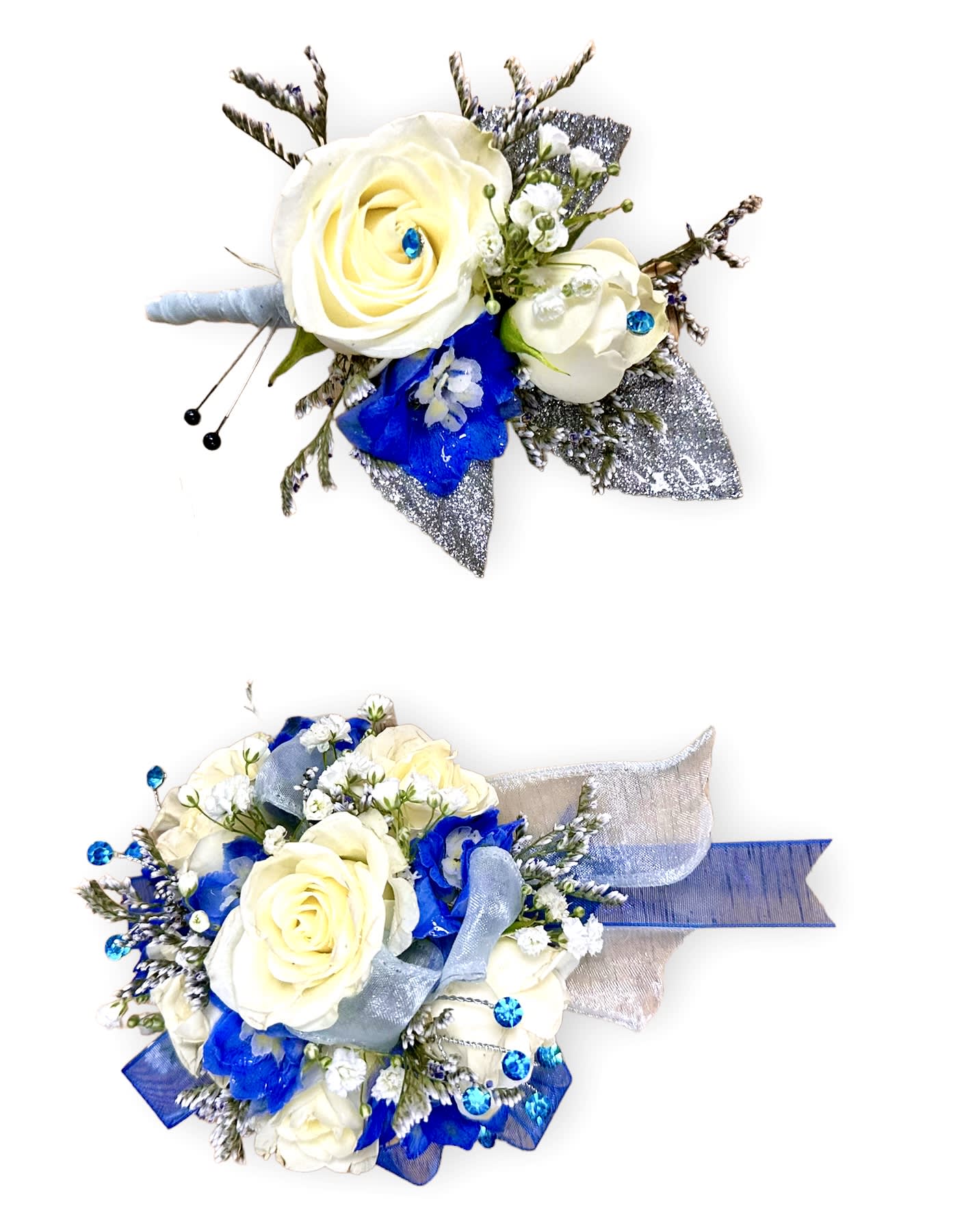 Silver Azure Wristlet and Boutonniere Set