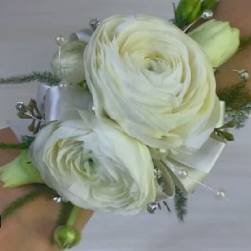 White Ranunculus Real Flower Prom Wrist Corsage