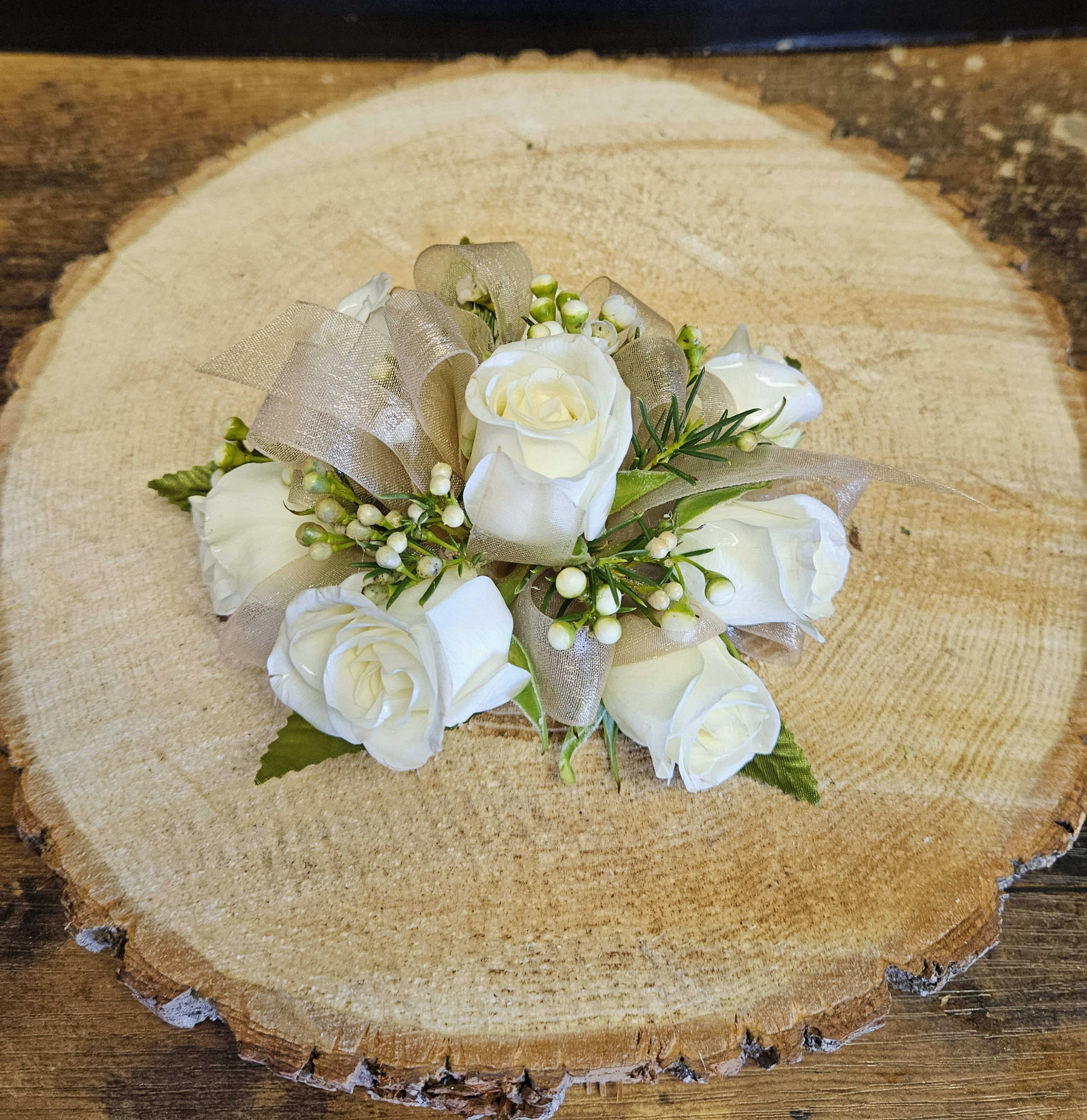 Rose and waxflower wrist corsage Flower Bouquet