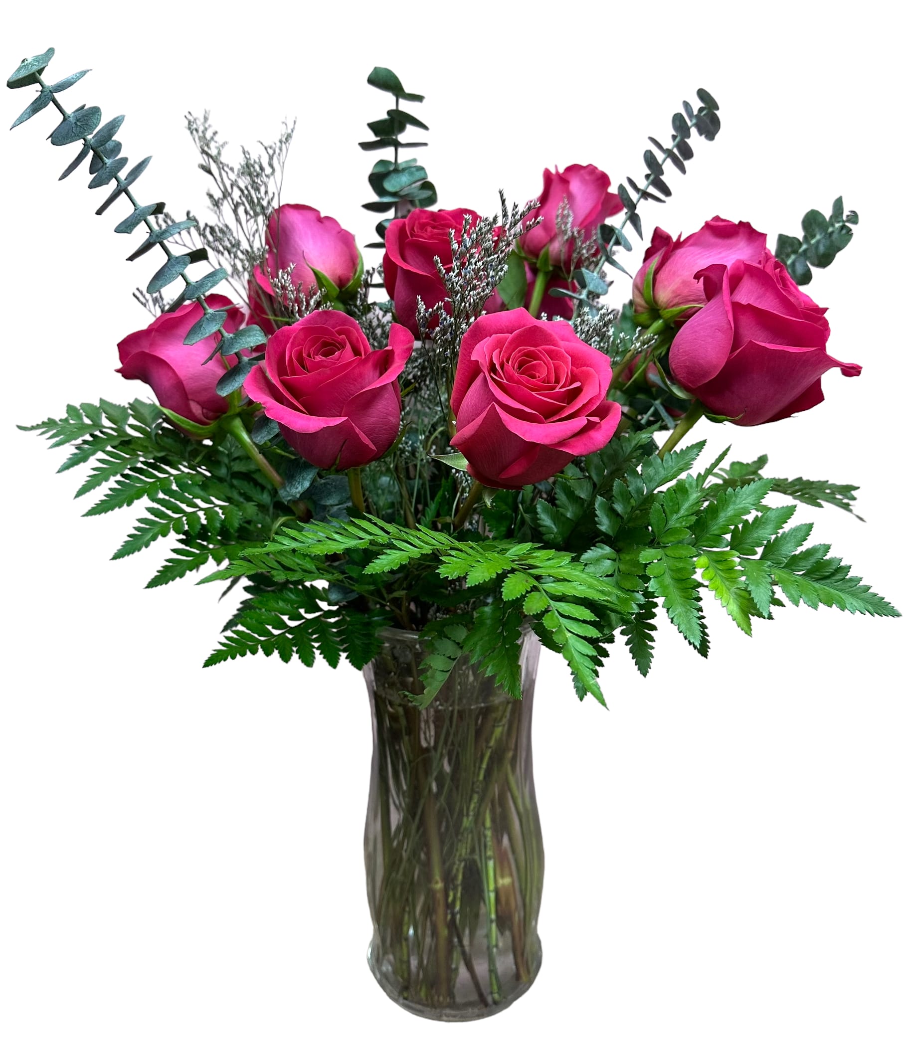 Cowboy Take Me Away - 1 Dozen Dark Pink Roses Traditional Cut Flower Bouquet