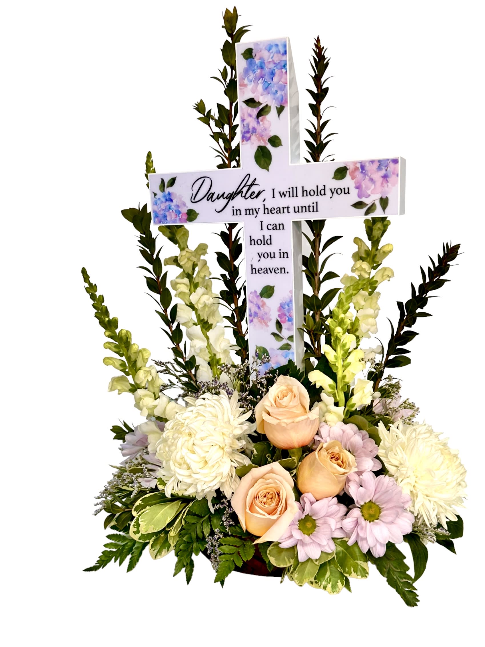 Grandma or Daughter Solar Cross in a Bed of Fresh Flowers Flower Bouquet
