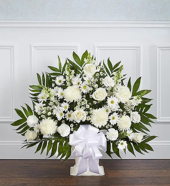 Heartfelt Tribute White Floor Basket Arrangement