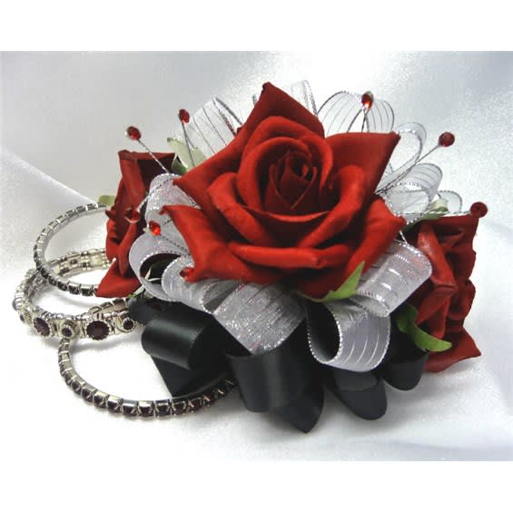 Black And Silver Red Rose Keepsake Corsage Flower Bouquet