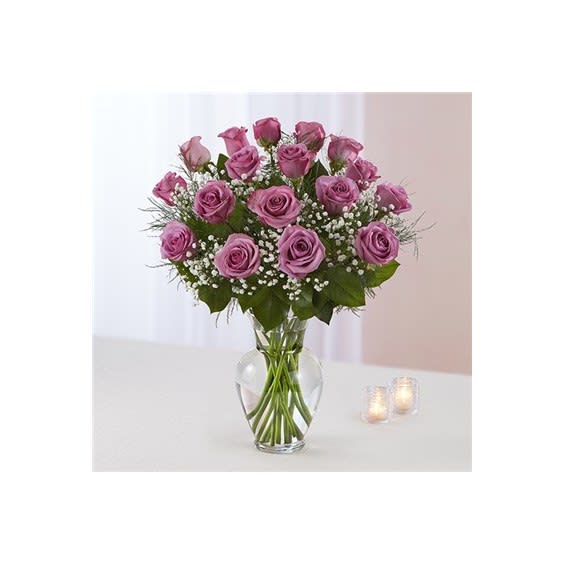 Classic 18 Lavender Rose Vase Flower Bouquet