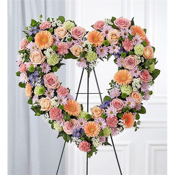 Always Remember Floral Heart Tribute - Multicolor Pastel Flower Bouquet
