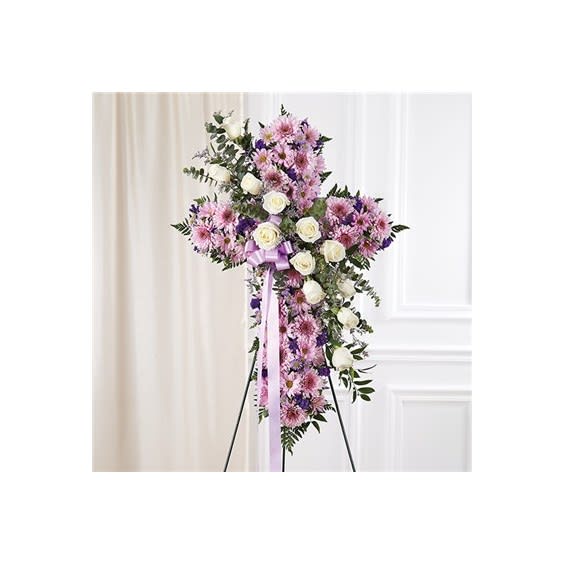 Lavender & White Mixed Standing Cross Flower Bouquet
