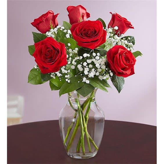 Classic 6 Red Rose Vase Flower Bouquet