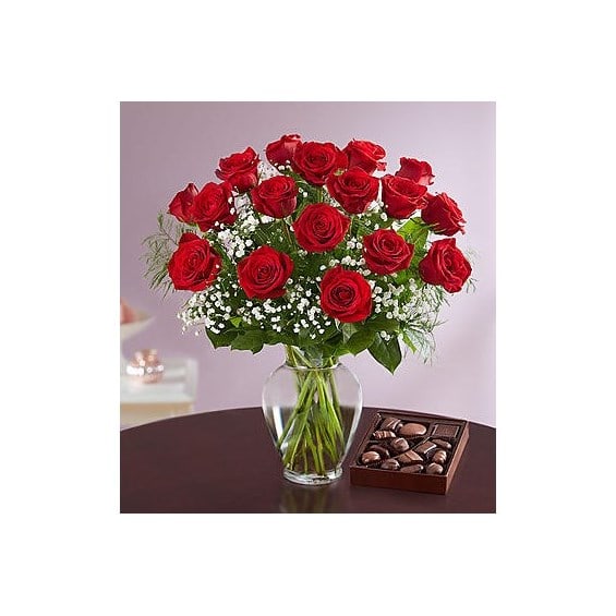 18 Red Rose Vase Flower Bouquet