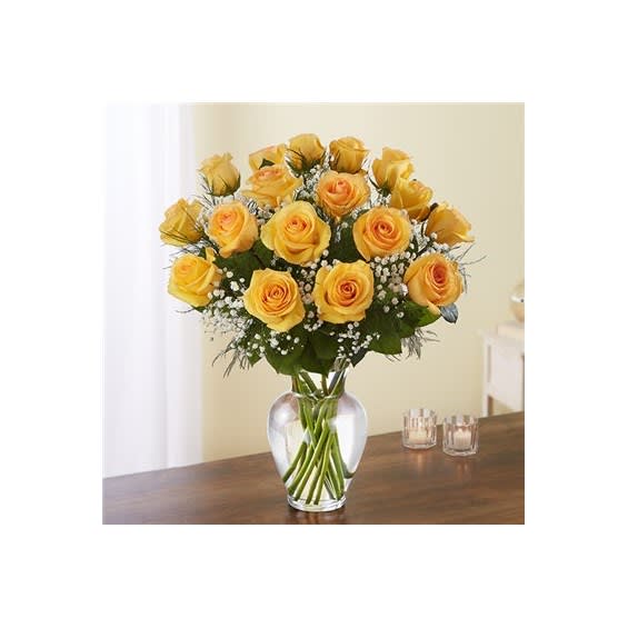 Classic 18 Yellow Rose Vase Flower Bouquet