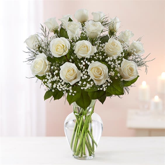 Classic 18 White Rose Vase Flower Bouquet
