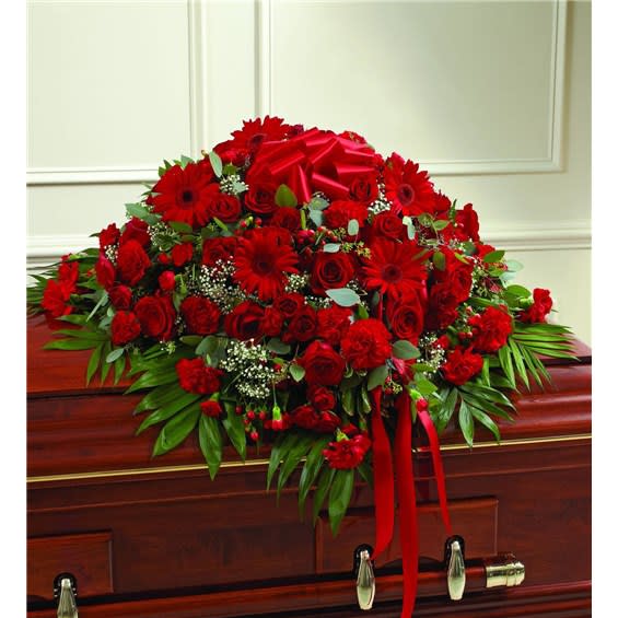 Red Mixed Half Casket Cover Flower Bouquet