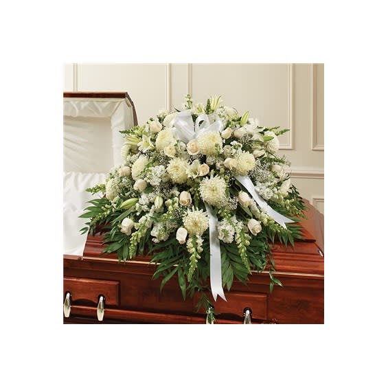 White Mixed Half Casket Cover Flower Bouquet