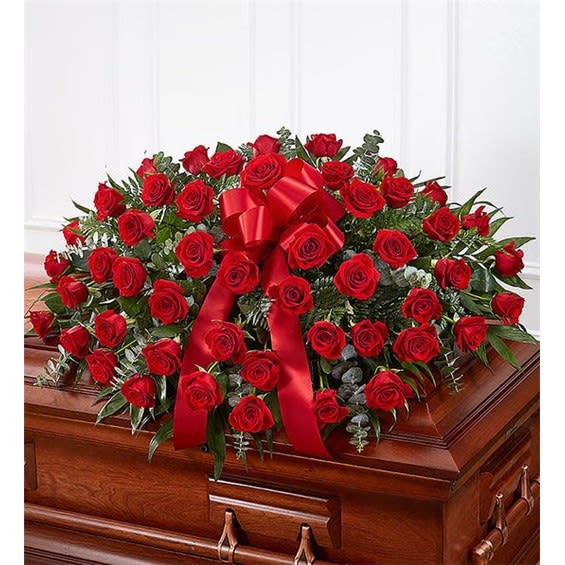 Red Rose Half Casket Cover Flower Bouquet