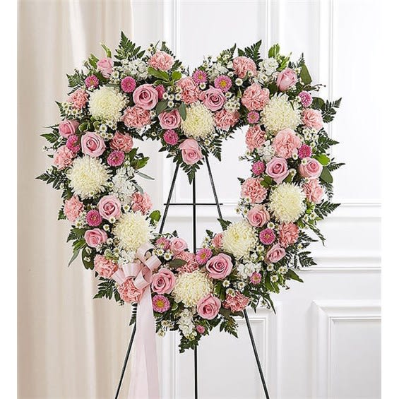 Pink & White Standing Open Heart Flower Bouquet