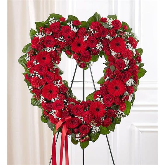 Always Remember Floral Heart Tribute - Red Flower Bouquet