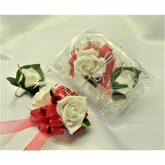 Father And Daughter Red Corsage And Boutonniere Flower Bouquet