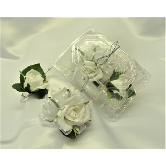 Father And Daughter White Corsage And Boutonniere Flower Bouquet