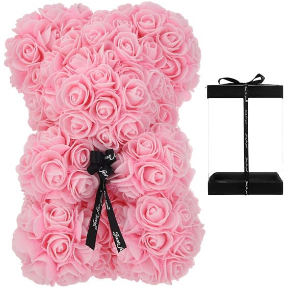 10" Light Pink Rose Bear W/Gift Box Flower Bouquet