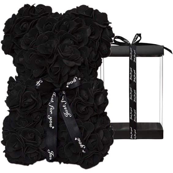10" Black Rose Bear W/Gift Box Flower Bouquet