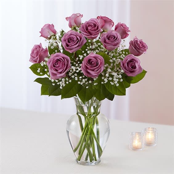 Classic Dozen Lavender Rose Vase