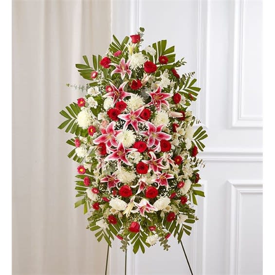 Red Rose & Lily Standing Spray Flower Bouquet