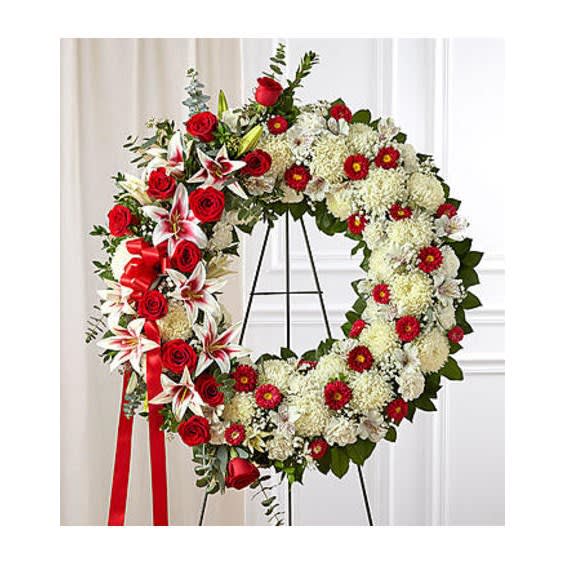 Red Rose & Lily Standing Wreath Flower Bouquet