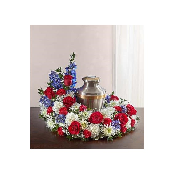 Cremation Wreath - Red, White & Blue Flower Bouquet
