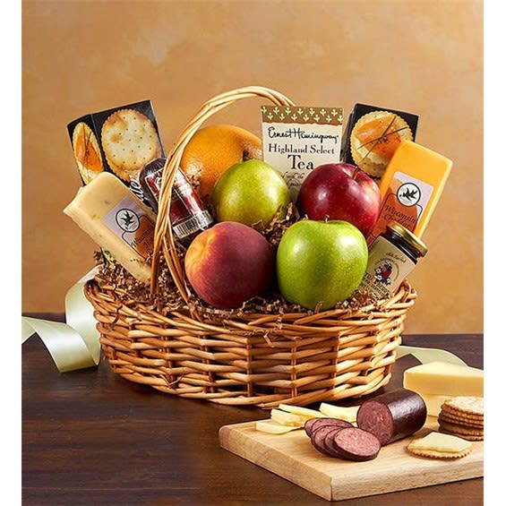 Fruit & Gourmet Basket For Sympathy Flower Bouquet