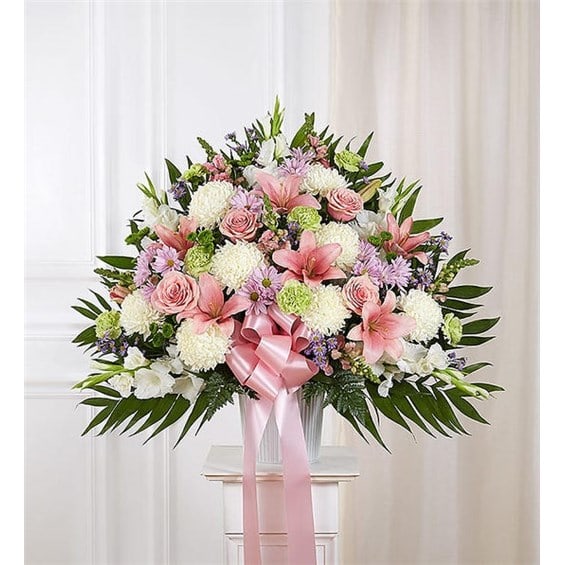 Heartfelt Sympathies Multicolor Pastel Standing Basket Flower Bouquet
