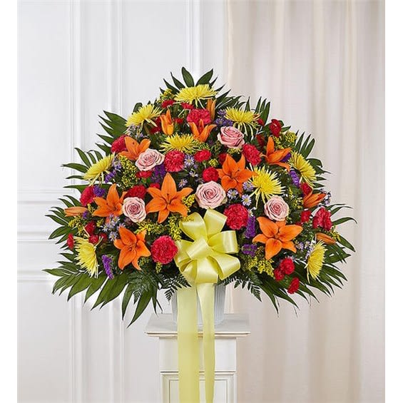Heartfelt Sympathies Multicolor Bright Standing Basket Flower Bouquet