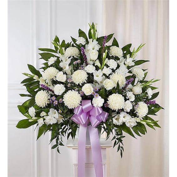 Heartfelt Sympathies Lavender & White Standing Basket Flower Bouquet