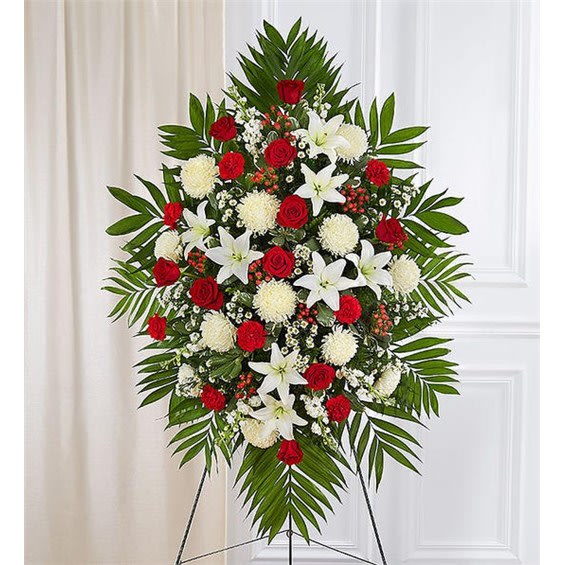 Red & White Sympathy Standing Spray Flower Bouquet