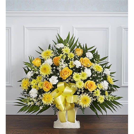 Heartfelt Tribute Floor Basket Arrangement - Yellow Flower Bouquet
