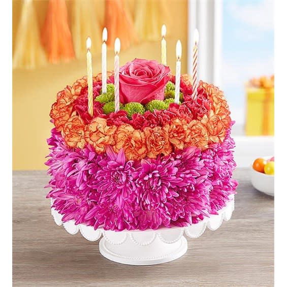 Birthday Wishes Flower Cake Vibrant Flower Bouquet