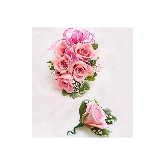 Pink Rose Corsage & Boutonniere
