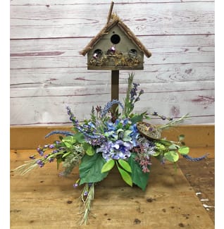 Birdy Blues Silk (artificial) Birdhouse Flower Bouquet