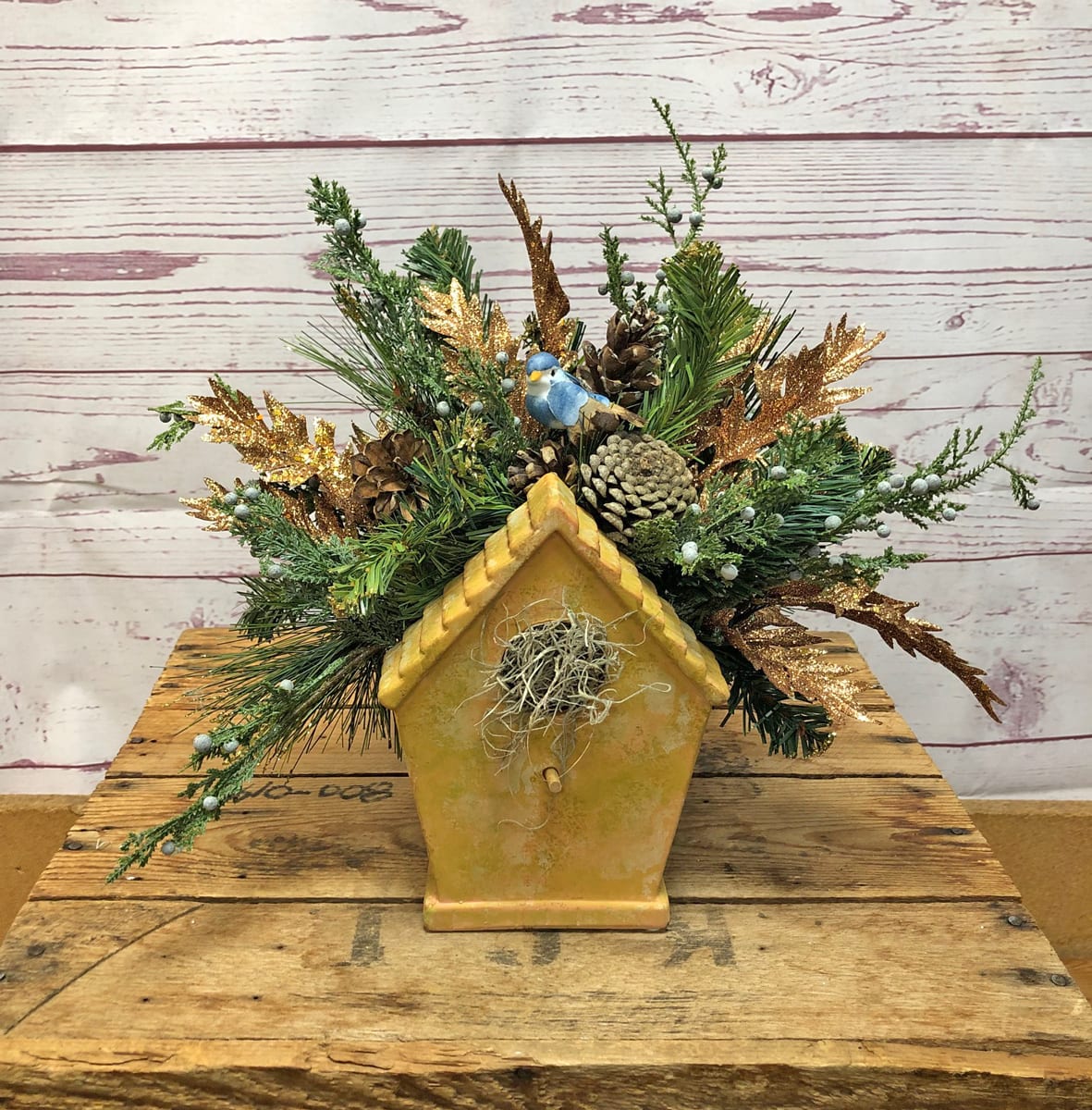 Golden Winter Silk (Artificial) Birdhouse