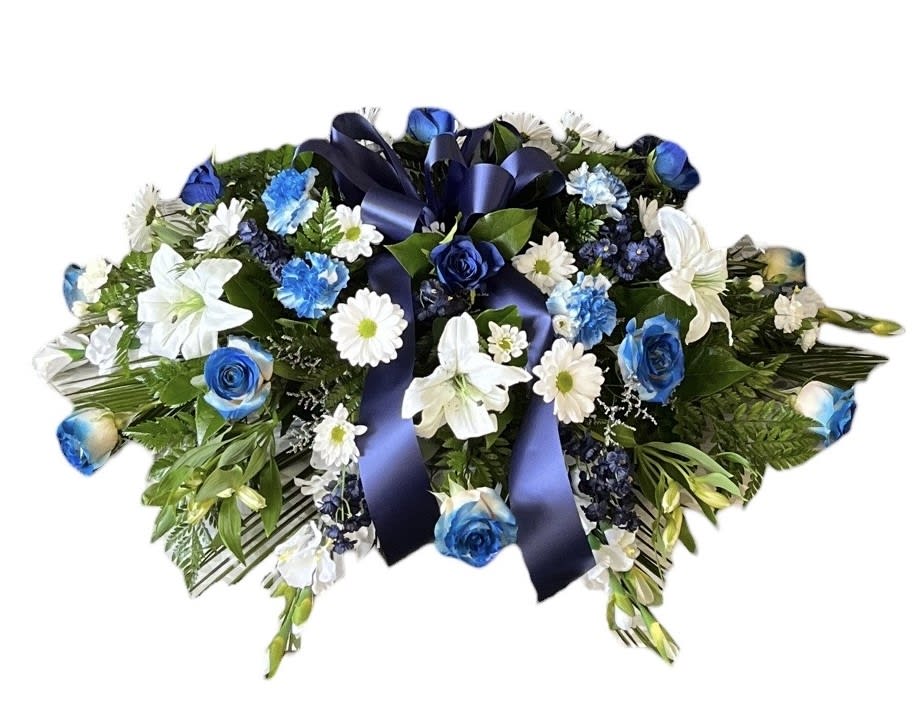 Blue and White Casket Spray