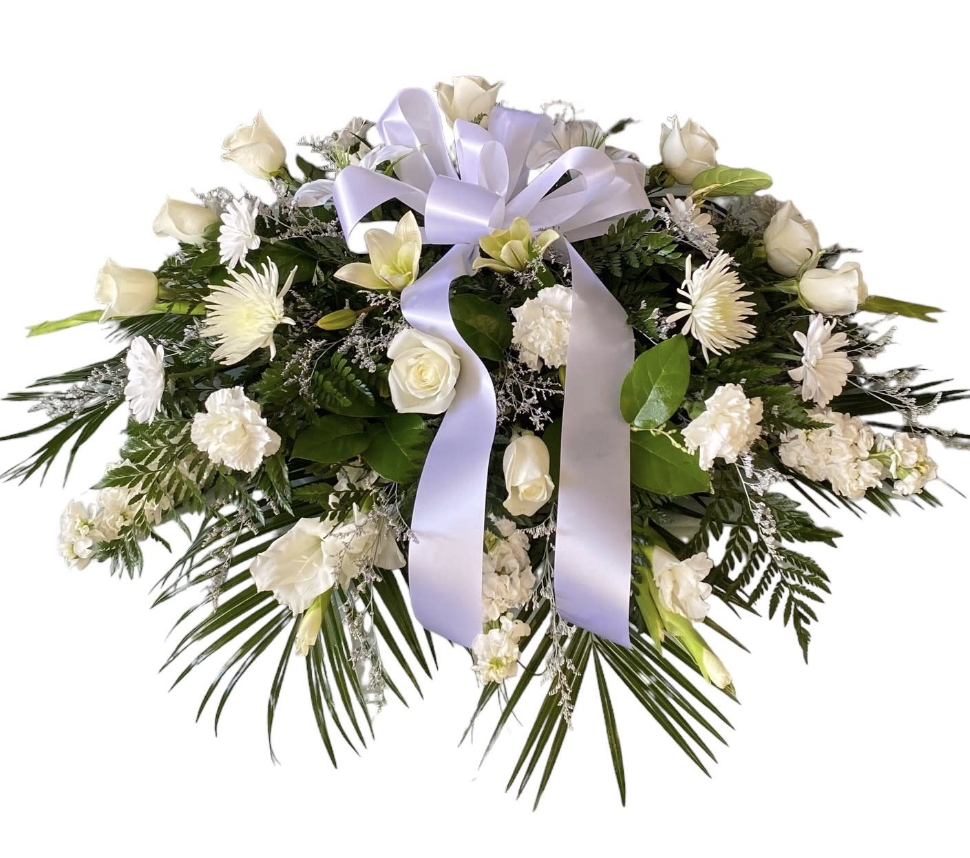 All White Casket Spray Flower Bouquet