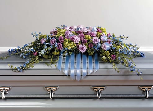 Peaceful & Serene Pastel Ribbon Casket Spray EB-766