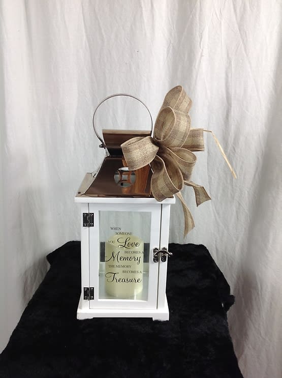 Lantern with candle in white and bronze